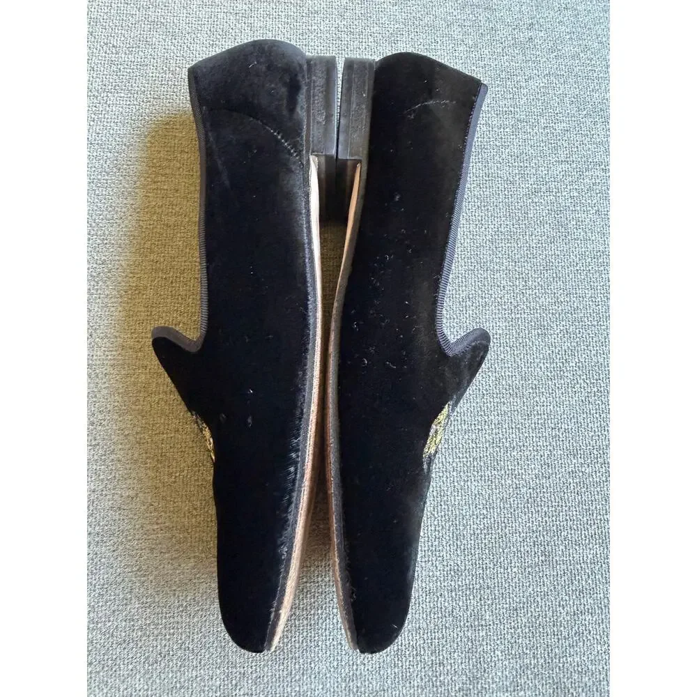 Ramon Tenza Taylor Velvet Loafer Black Elephant Embroidered Women's 8